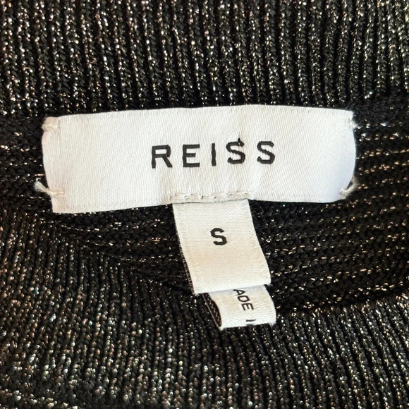 Reiss Black Gold Metallic Long Sheer Sleeve Stretchy Knit Top Size S - Picture 4 of 9